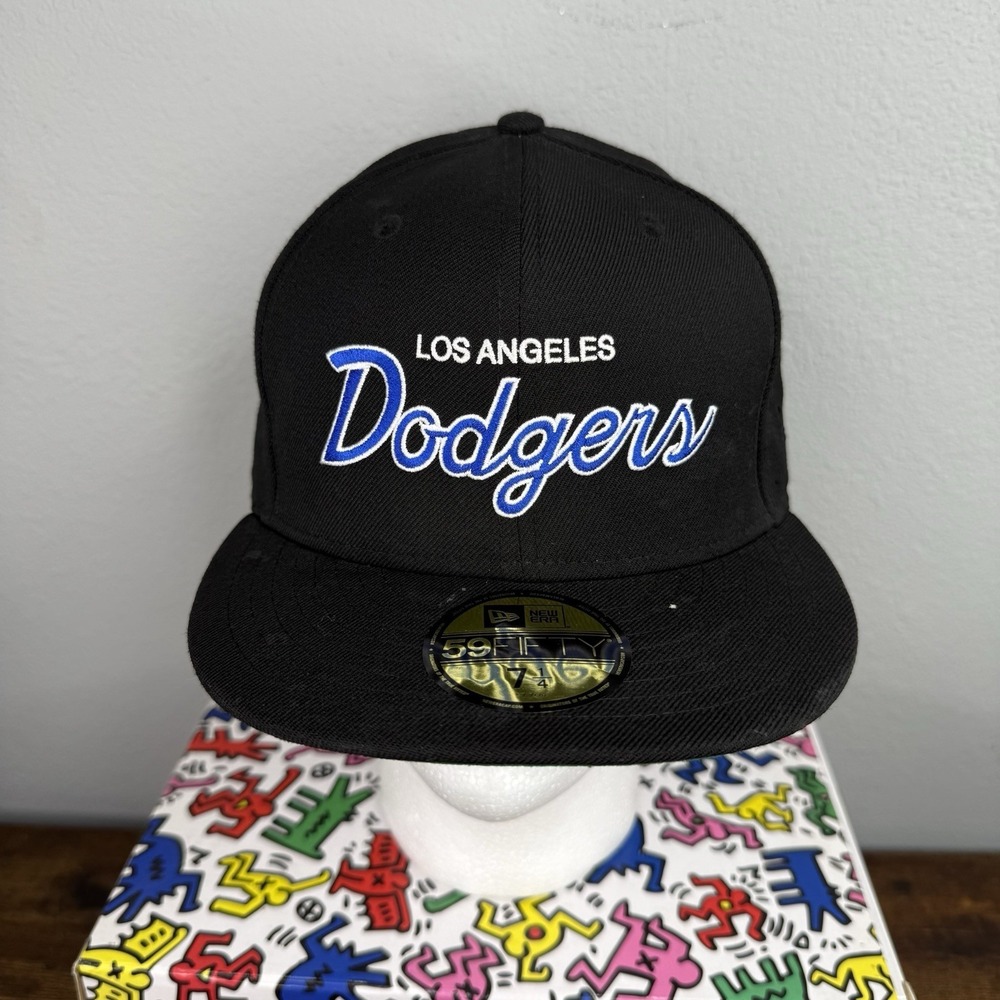 New Era Los Angeles Dodgers Black Hat with Blue & White Script